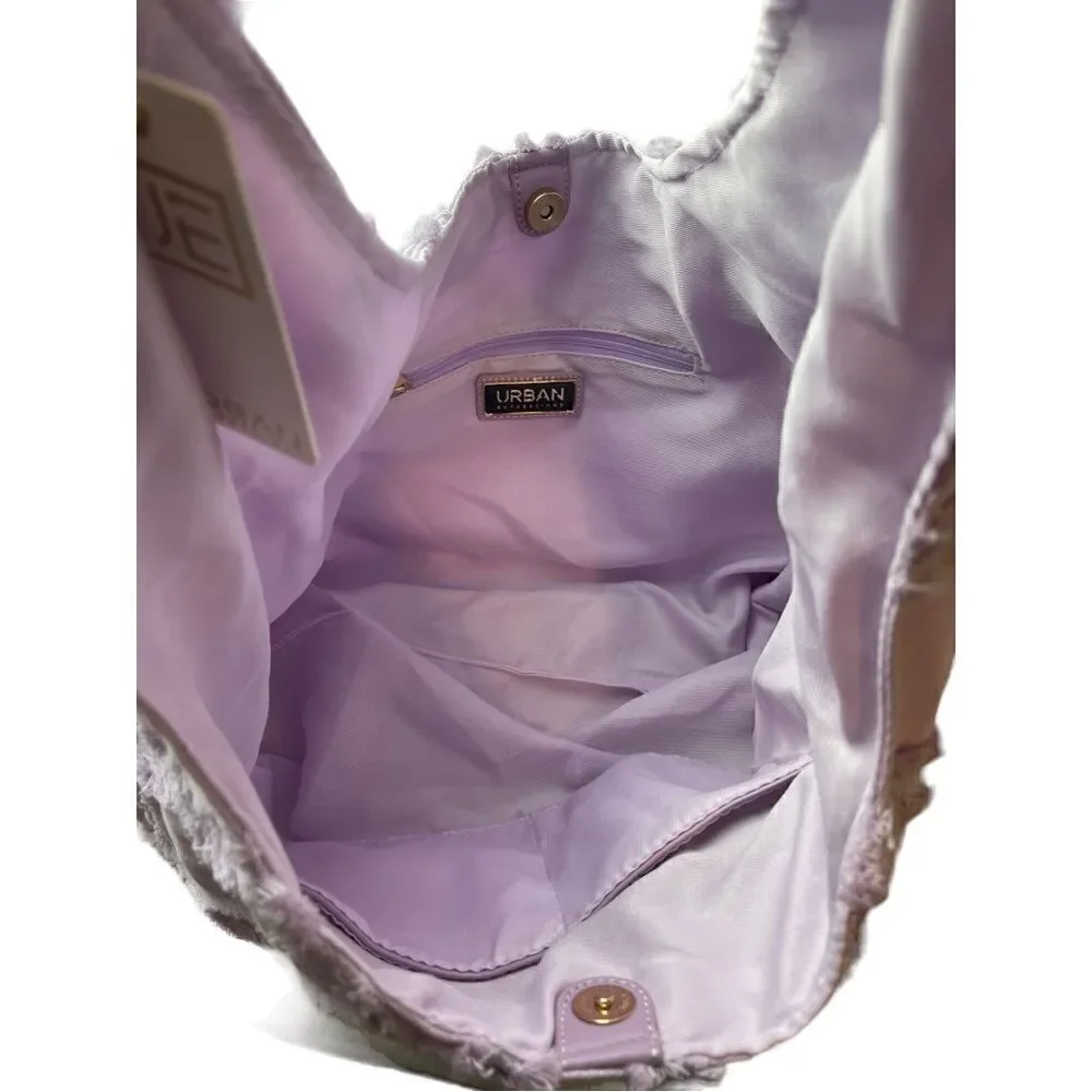 NWT Urban Expressions Barbuda Cotton Fringe light purple/Lilac Hobo Bag